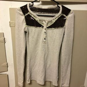 FREE PEOPLE long sleeve thermal top w/sequins Sz M